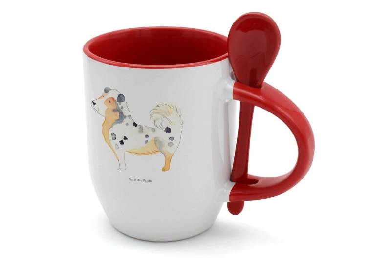 Mr. & Mrs. Panda Tasse Hund Australien Shepherd - Weiß - Geschenk, Sprüche, geschecktes Fell, Keramik, Inklusive Löffel von Mr. & Mrs. Panda