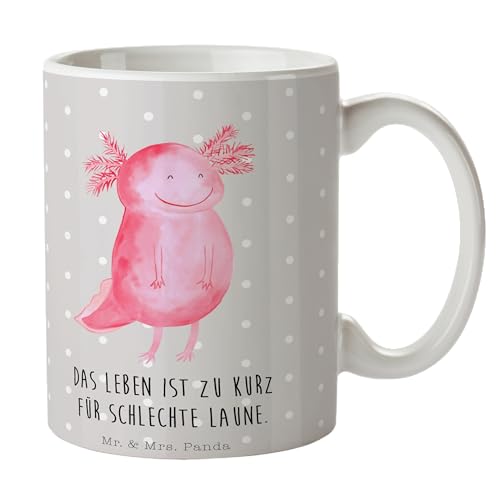 Mr. & Mrs. Panda Tasse Axolotl Glücklich - Geschenk, Lurche, Tasse Motive, Keramiktasse, Molch, Lurch, gute Laune, Becher, Schwanzlurch, Büro Tasse, von Mr. & Mrs. Panda