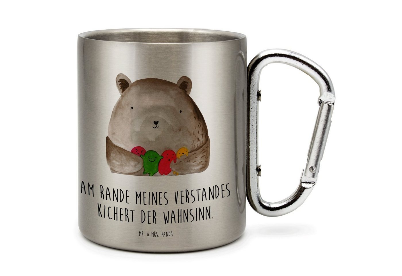 Mr. & Mrs. Panda Tasse Bär Gefühl - Transparent - Geschenk, Tasse, Durchgedreht, Teddybär, V, Edelstahl, Karabinerhaken von Mr. & Mrs. Panda