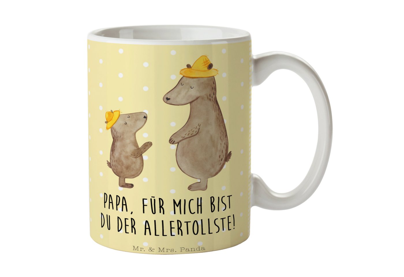 Mr. & Mrs. Panda Tasse Bären mit Hut - Gelb Pastell - Geschenk, Bruder, Geschenk Tasse, best, Keramik, Einzigartiges Botschaft von Mr. & Mrs. Panda