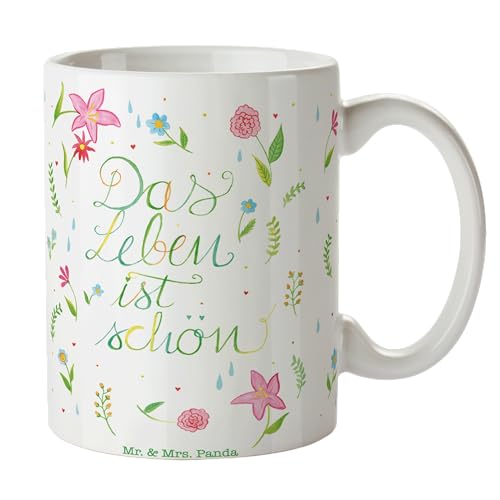 Mr. & Mrs. Panda Tasse Blumen Leben - Geschenk, Geschenk Tasse, positive Botschaft, Tasse Motive, fröhlich sein, Motivation Spruch, Natur, von Mr. & Mrs. Panda