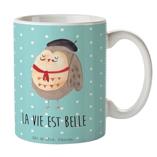 Mr. & Mrs. Panda Tasse Eule Frankreich - Geschenk, béret, Spruch schön, Geschenk Tasse, Owl, glücklich, Büro Tasse, La vie est belle, Kaffeebecher, von Mr. & Mrs. Panda