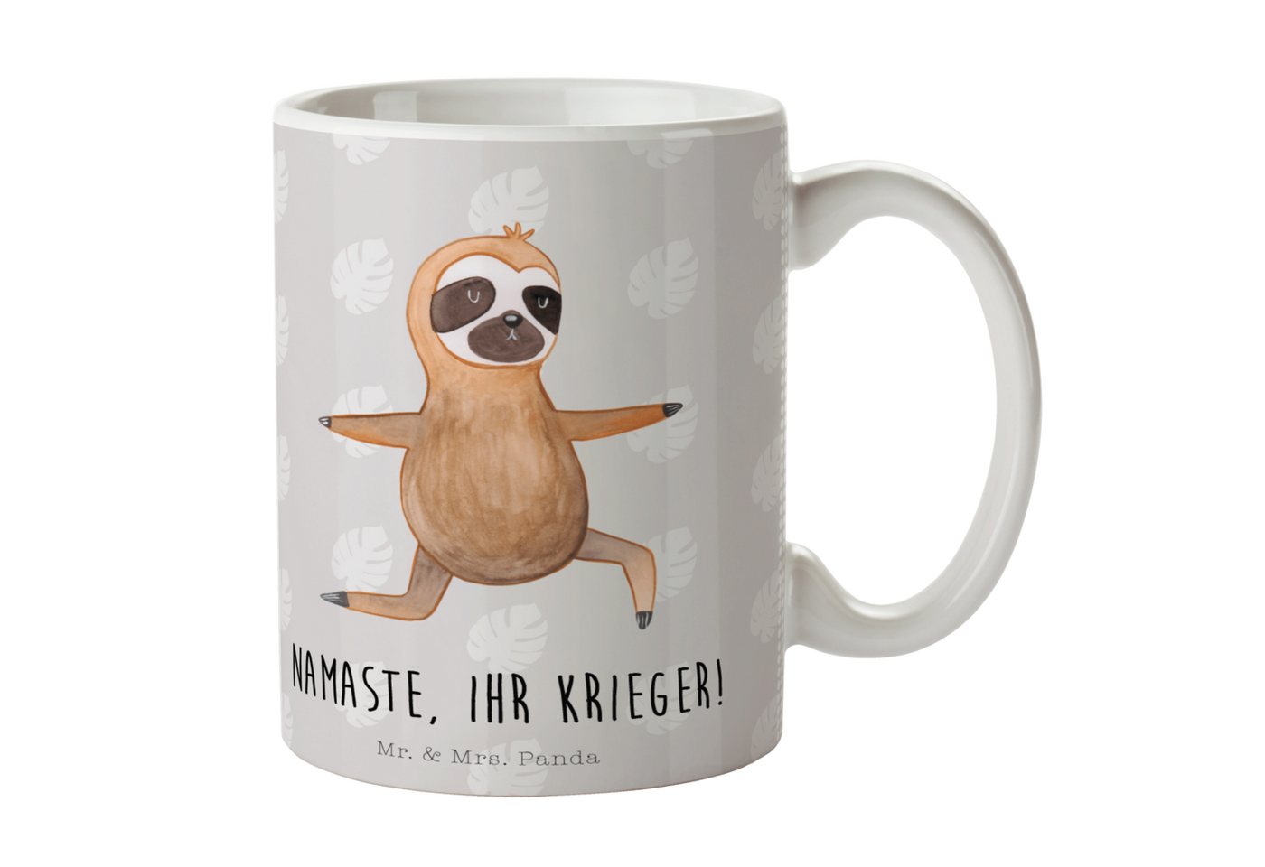 Mr. & Mrs. Panda Tasse Faultier Yoga - Grau Pastell - Geschenk, Teebecher, Becher, Atmung, T, Keramik, Einzigartiges Botschaft von Mr. & Mrs. Panda