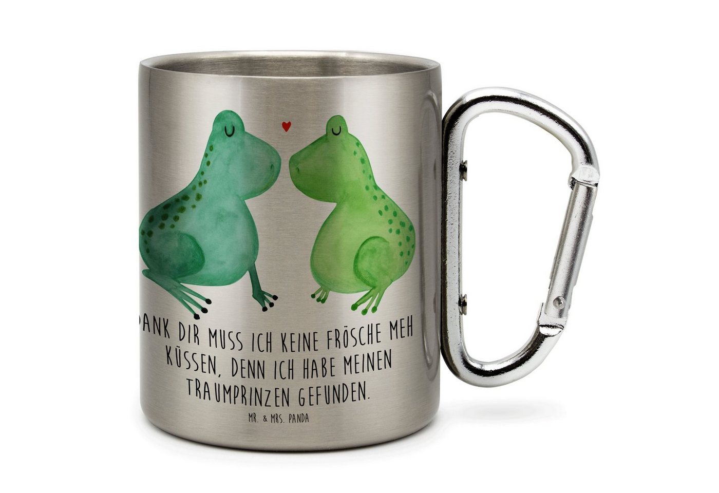 Mr. & Mrs. Panda Tasse Frosch Liebe - Transparent - Geschenk, Edelstahlbecher, Jahrestag, Ca, Edelstahl, Karabinerhaken von Mr. & Mrs. Panda