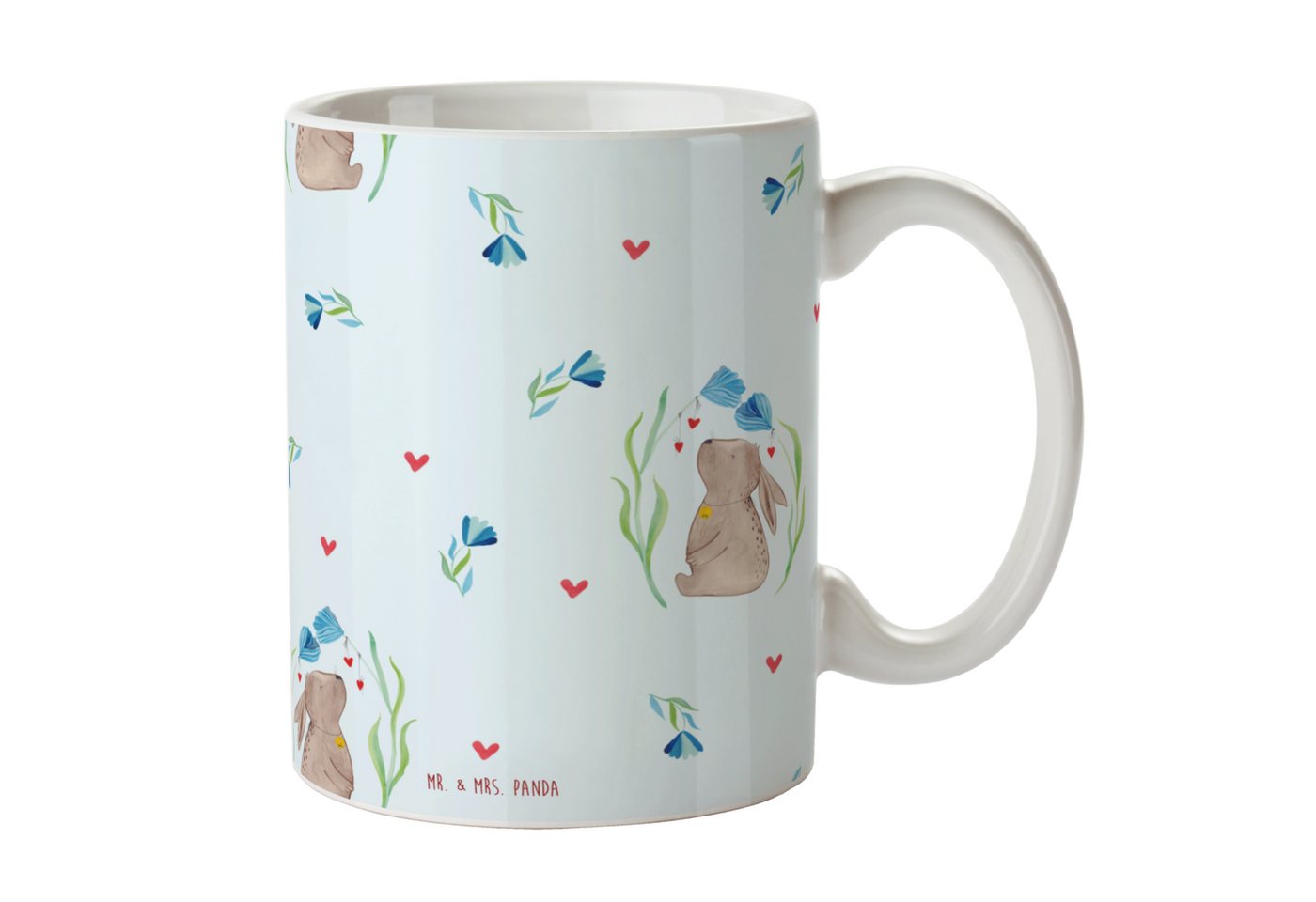 Mr. & Mrs. Panda Tasse Hase Blume - Blau - Geschenk, Osterdeko, Kaffeetasse, Becher, Keramik, Keramik von Mr. & Mrs. Panda