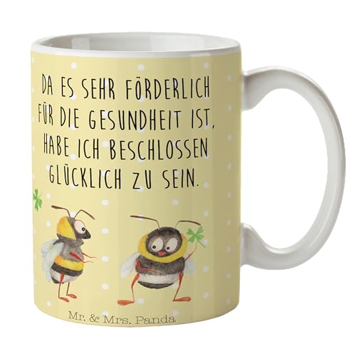 Mr. & Mrs. Panda Tasse Hummeln Kleeblatt - Geschenk, Becher, glücklich werden, Tasse Sprüche, Gute Laune, glücklich sein, Porzellantasse, von Mr. & Mrs. Panda