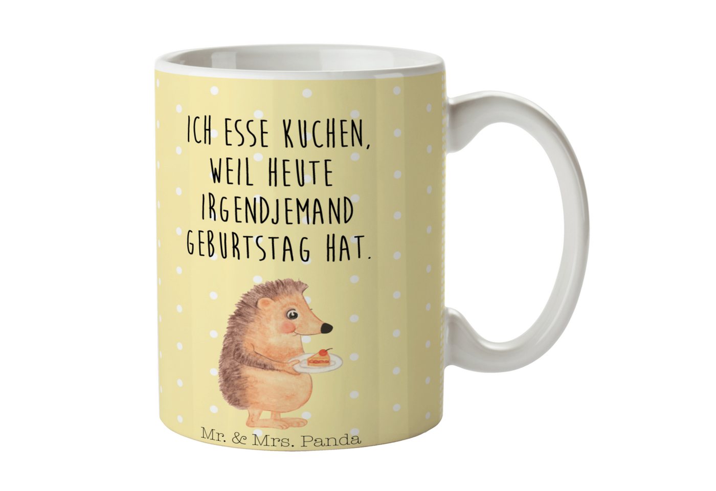 Mr. & Mrs. Panda Tasse Igel Kuchenstück - Gelb Pastell - Geschenk, Kuchen backen, Tasse Moti, Keramik, Herzberührende Designs von Mr. & Mrs. Panda