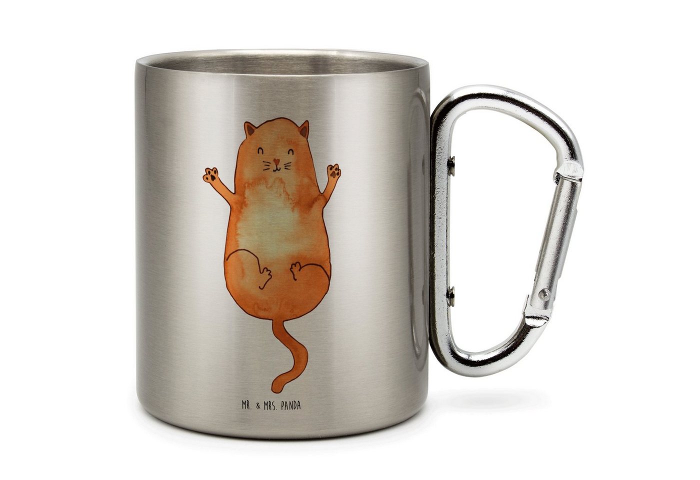 Mr. & Mrs. Panda Tasse Katze Umarmen - Transparent - Geschenk, Kater, Edelstahltasse, beste, Edelstahl, Karabinerhaken von Mr. & Mrs. Panda