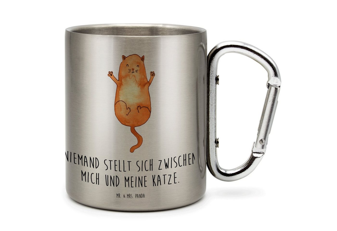 Mr. & Mrs. Panda Tasse Katze Umarmen - Transparent - Geschenk, Outdoor, Cat, Katzenfan, Edel, Edelstahl, Karabinerhaken von Mr. & Mrs. Panda