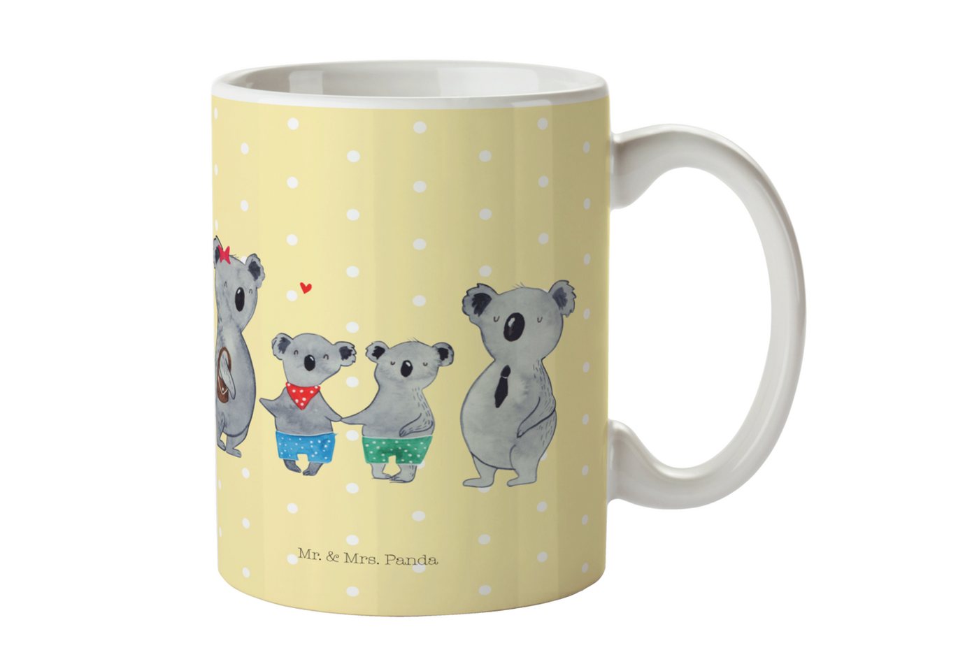 Mr. & Mrs. Panda Tasse Koala Familie zwei - Gelb Pastell - Geschenk, Geschenk Tasse, Bruder, Keramik, Exklusive Motive von Mr. & Mrs. Panda