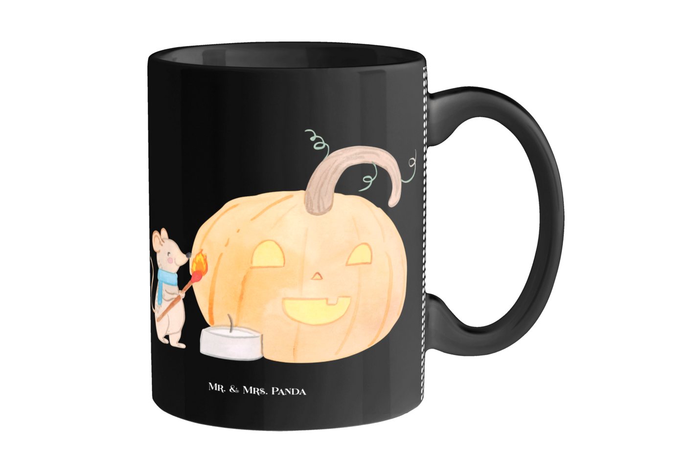 Mr. & Mrs. Panda Tasse Kürbis Maus - Schwarz - Geschenk, Halloween Deko, Kaffeetasse, Kerzen, Keramik, Herzberührende Designs von Mr. & Mrs. Panda