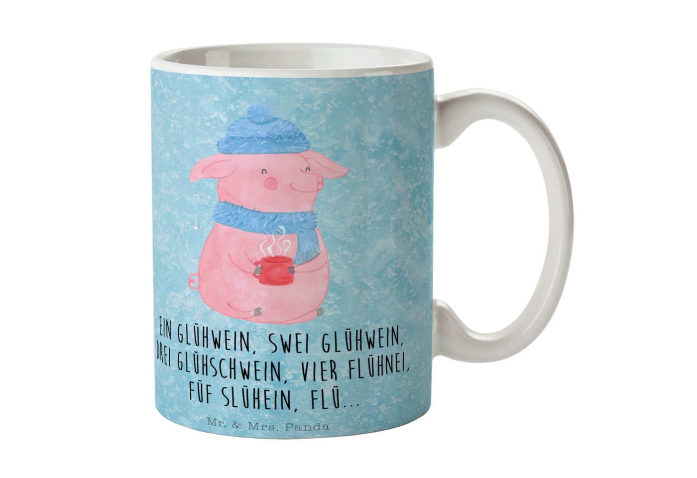 Mr. & Mrs. Panda Tasse Schweinchen Glühwein - Eisblau - Geschenk, Kaffeetasse, Weihnachtsmar, Keramik, Langlebige Designs von Mr. & Mrs. Panda