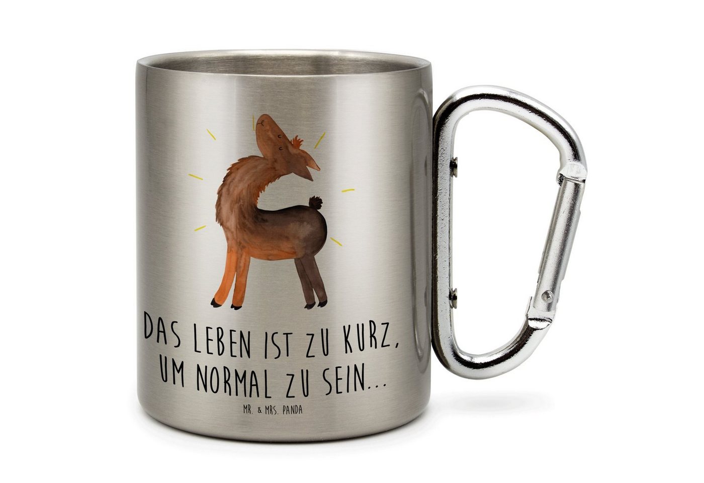 Mr. & Mrs. Panda Tasse Lama Stolz - Transparent - Geschenk, Edelstahlbecher, Edelstahltasse, Edelstahl, Karabinerhaken von Mr. & Mrs. Panda