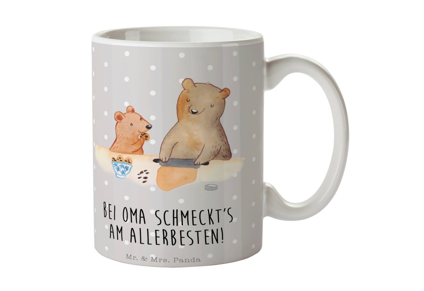 Mr. & Mrs. Panda Tasse Oma Backen, Mug, Grau Pastell, Tasse, Bären, Kochen, haferl, Becher, Keramik von Mr. & Mrs. Panda