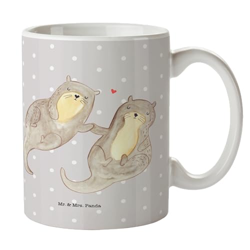 Mr. & Mrs. Panda Tasse Otter Hände halten - Geschenk, Geschenk Tasse, Seeotter, romantisch, Becher, Teebecher, Fischotter, Paar, Tasse Sprüche, von Mr. & Mrs. Panda