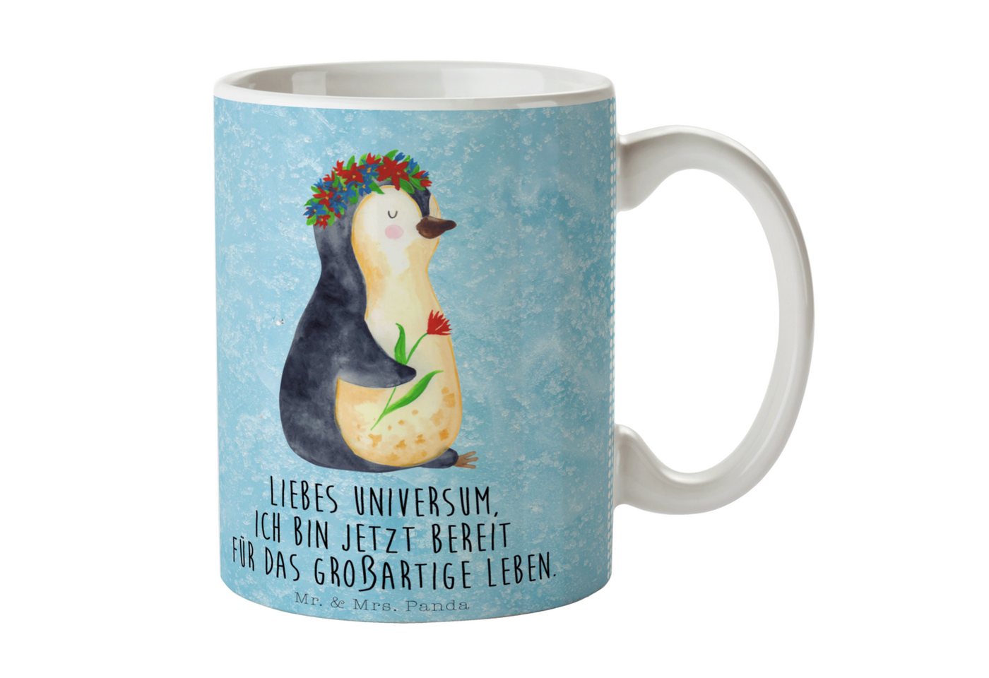 Mr. & Mrs. Panda Tasse Pinguin Blumen - Eisblau - Geschenk, Motivation, Porzellantasse, Blum, Keramik, Herzberührende Designs von Mr. & Mrs. Panda