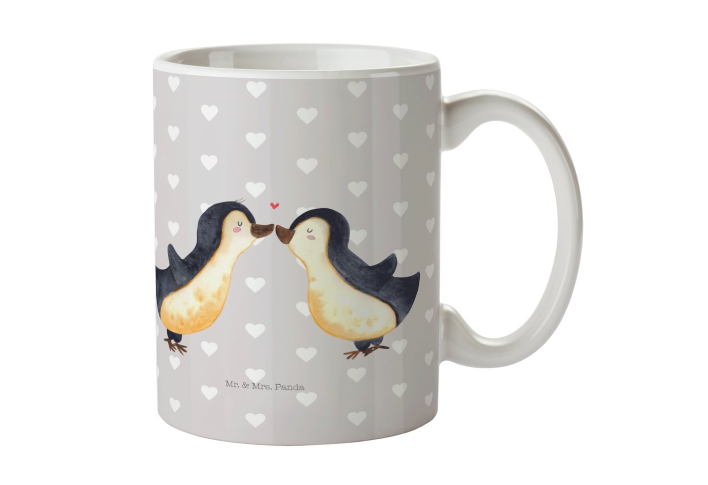 Mr. & Mrs. Panda Tasse Pinguin Liebe - Grau Pastell - Geschenk, Teebecher, Gastgeschenk, Tas, Keramik, Einzigartiges Botschaft von Mr. & Mrs. Panda