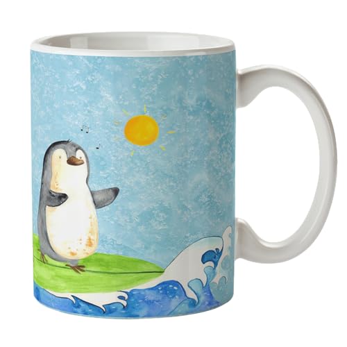 Mr. & Mrs. Panda Tasse Pinguin Surfer - Geschenk, Wellen reiten, Wellen, Tasse Sprüche, Urlaub, Teebecher, Porzellantasse, surfen, Büro Tasse, von Mr. & Mrs. Panda