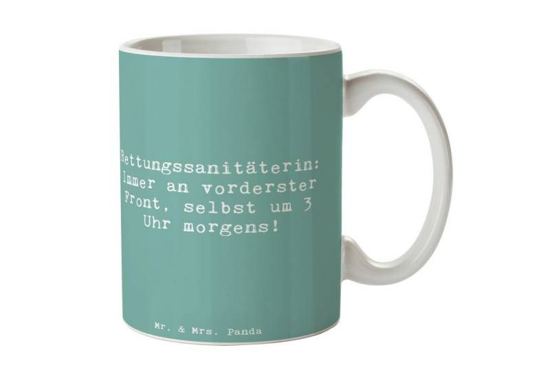 Mr. & Mrs. Panda Tasse Rettungssanitäterin: Immer an vorderster Front, selbst um 3 Uhr morge, Keramik, Herzberührende Designs von Mr. & Mrs. Panda
