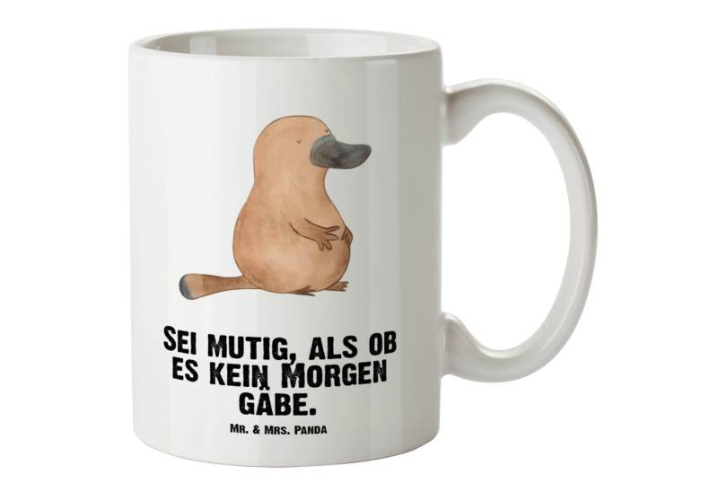 Mr. & Mrs. Panda Tasse Schnabeltier Mut - Weiß - Geschenk, Büro, Schnabeltiere, XL Teetasse, XL Tasse Keramik, Einzigartiges Design von Mr. & Mrs. Panda