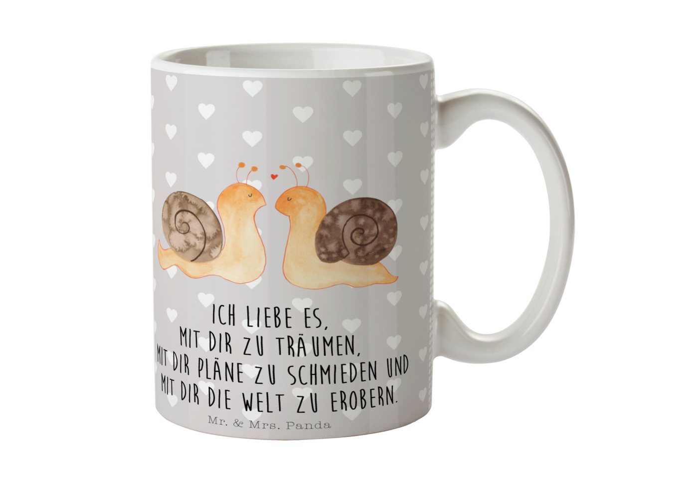 Mr. & Mrs. Panda Tasse Schnecken Liebe - Grau Pastell - Geschenk, Paar, Tasse, Tasse Sprüche, Keramik, Brillante Bedruckung von Mr. & Mrs. Panda