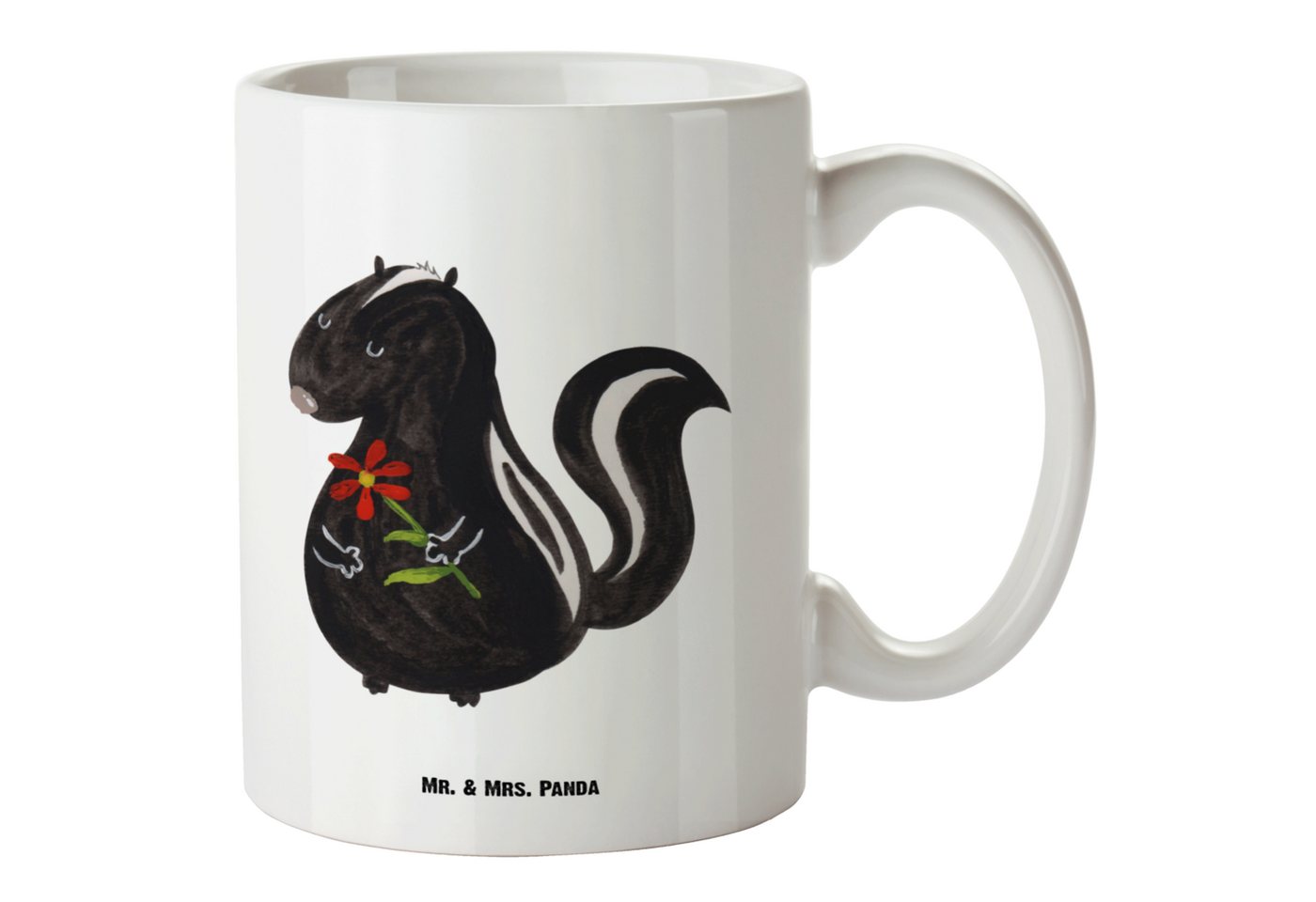 Mr. & Mrs. Panda Tasse Stinktier Blume - Weiß - Geschenk, Dreams, XL Tasse, XL Becher, Tagtr, XL Tasse Keramik, Spülmaschinenfest von Mr. & Mrs. Panda