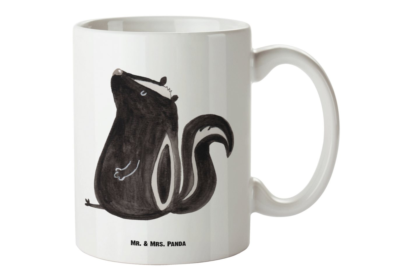 Mr. & Mrs. Panda Tasse Stinktier Sitzen - Weiß - Geschenk, Besserwisser, Recht, Büro, XL Tee, XL Tasse Keramik, Einzigartiges Design von Mr. & Mrs. Panda