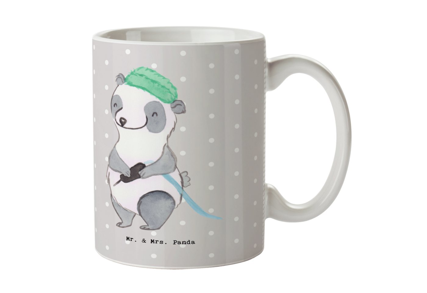 Mr. & Mrs. Panda Tasse Tätowierer Herz - Grau Pastell - Geschenk, Teetasse, Dankeschön, Kaff, Keramik, Brillante Bedruckung von Mr. & Mrs. Panda