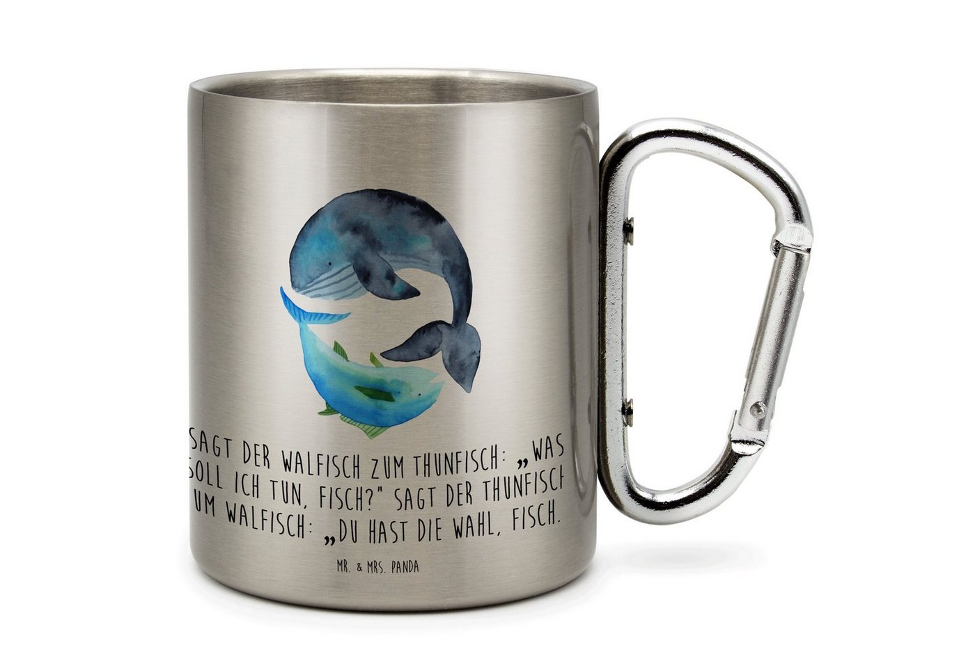 Mr. & Mrs. Panda Tasse Walfisch Thunfisch - Transparent - Geschenk, Karabiner, Edelstahlbech, Edelstahl, Robust & Isolierend von Mr. & Mrs. Panda