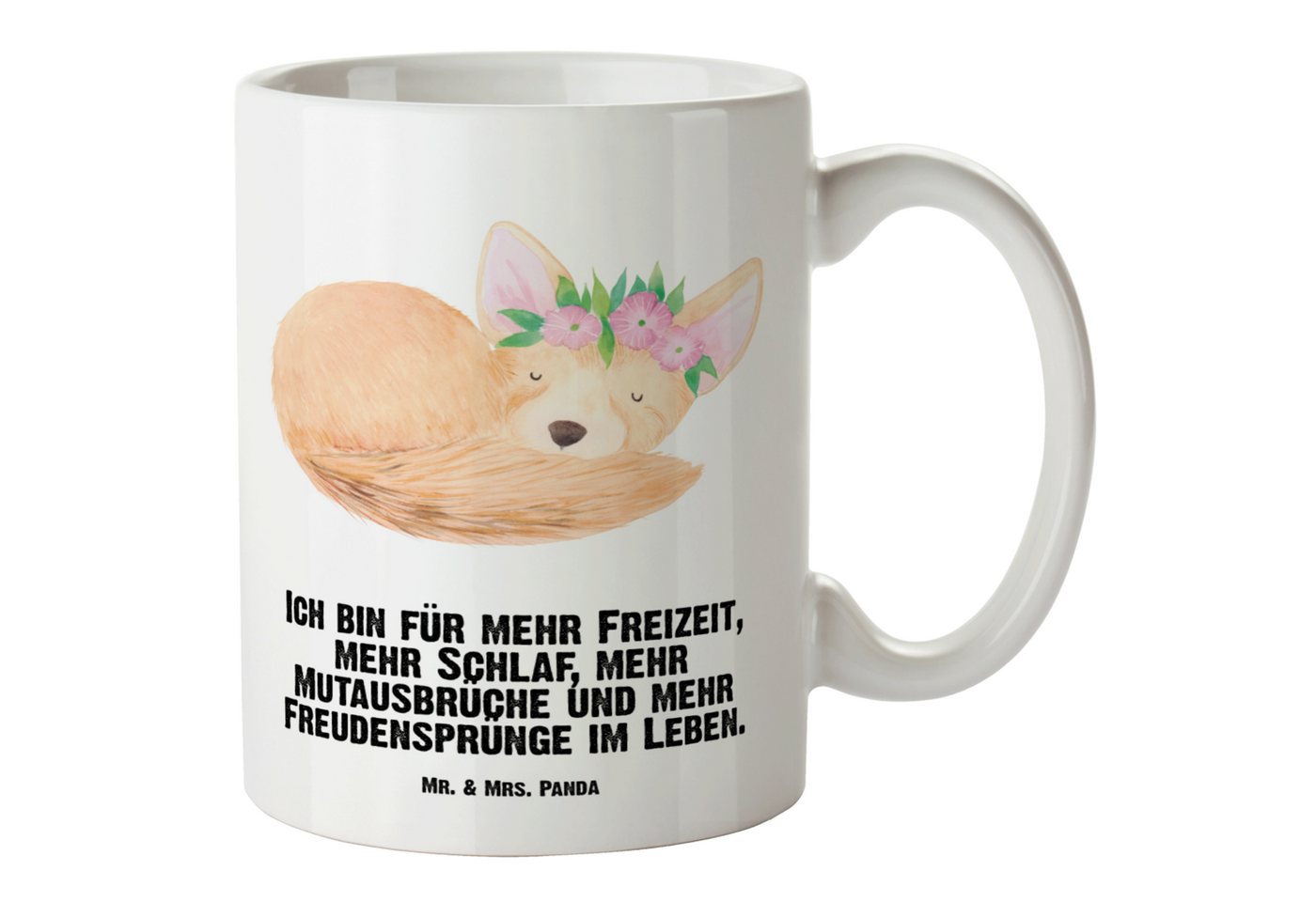 Mr. & Mrs. Panda Tasse Wüstenfuchs Blumen - Weiß - Geschenk, Grosse Kaffeetasse, Blumenkranz, XL Tasse Keramik, Prächtiger Farbdruck von Mr. & Mrs. Panda