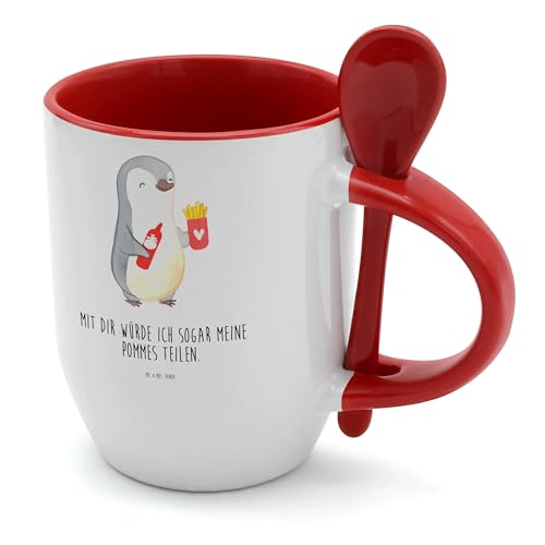 Mr. & Mrs. Panda Tasse mit Löffel Pinguin Pommes - Geschenk, Geschenk für Partner, Geschenk für Frauen, Kaffeetasse, Ehemann, Verlobung, Tassen, von Mr. & Mrs. Panda