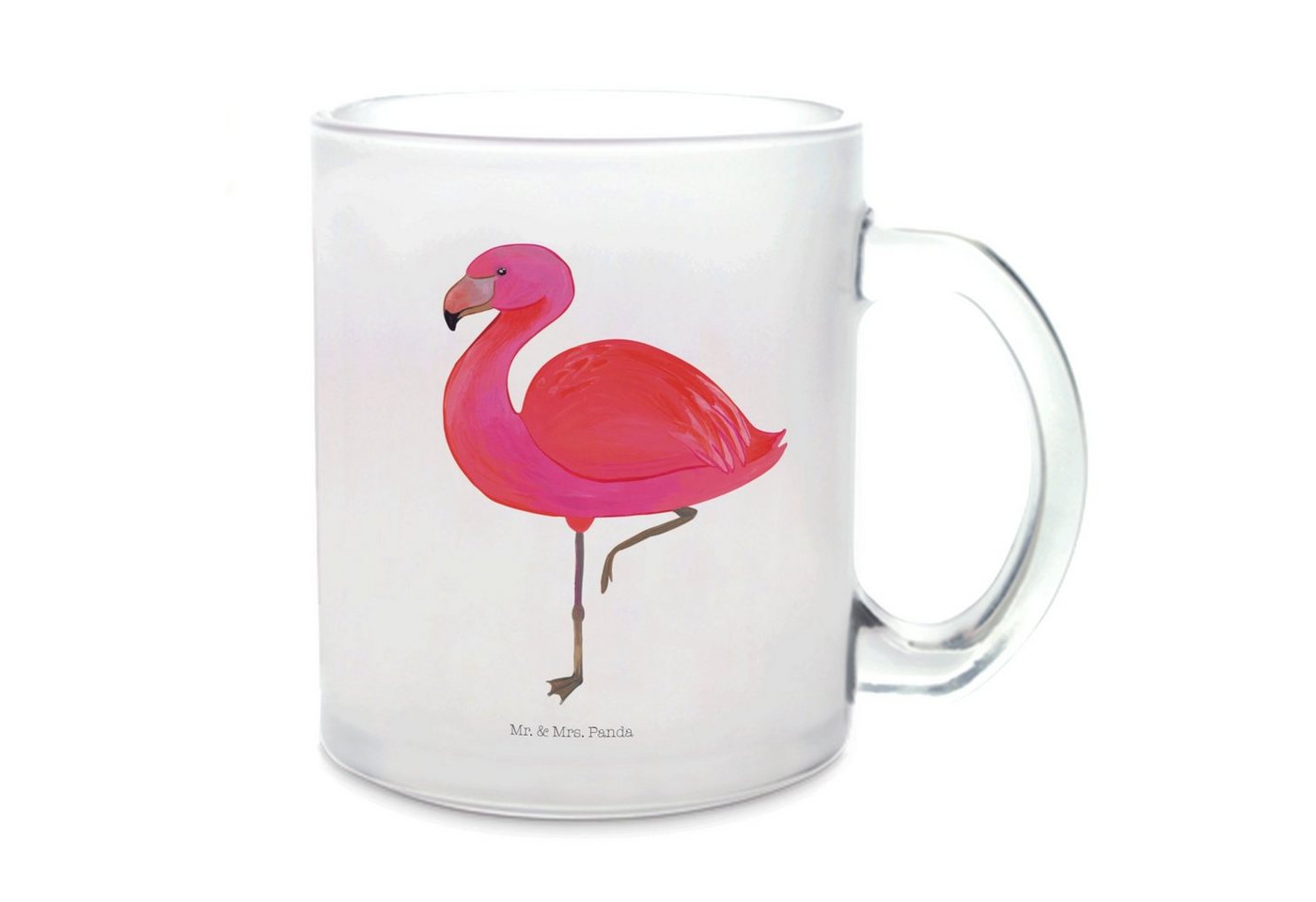 Mr. & Mrs. Panda Teeglas Flamingo Classic - Transparent - Geschenk, Sohn, stolz, Spruch, Teeta, Premium Glas, Edler Aufdruck von Mr. & Mrs. Panda