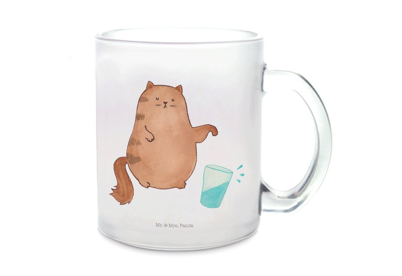 Mr. & Mrs. Panda Teeglas Katze Wasserglas - Transparent - Geschenk, Miau, Katzendeko, Mietze, Premium Glas, Satinierte Oberfläche von Mr. & Mrs. Panda