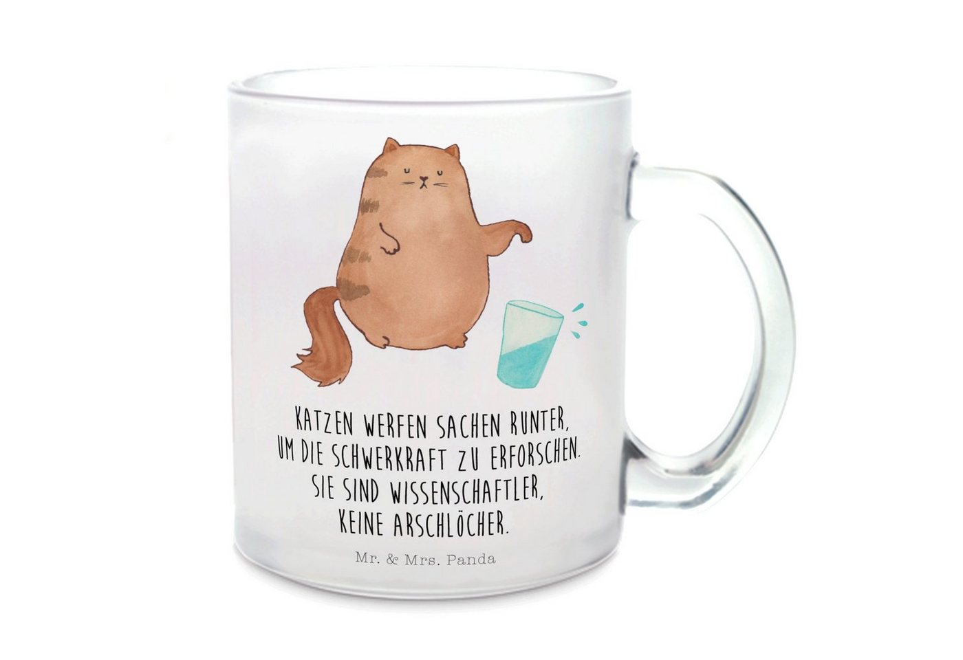 Mr. & Mrs. Panda Teeglas Katze Wasserglas - Transparent - Geschenk, Teeglas, Glas Teetasse, Ka, Premium Glas, Liebevolles Design von Mr. & Mrs. Panda