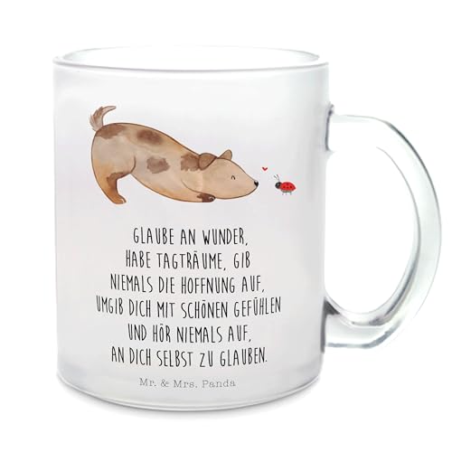 Mr. & Mrs. Panda Teetasse Hund Marienkäfer - Geschenk, Hundespruch, Mischling, Teebecher, Glas Teetasse, Teetasse aus Glas, Haustier, Hunderasse, von Mr. & Mrs. Panda