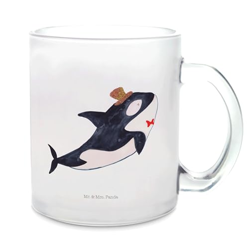 Mr. & Mrs. Panda Teetasse Orca Zylinder - Geschenk, Meer, Teeglas, Tasse mit Henkel, Teebecher, Glitter, Konfetti, Glas Teetasse, Teetasse aus Glas, von Mr. & Mrs. Panda