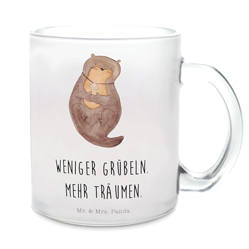 Mr. & Mrs. Panda Teetasse Otter Muschel - Geschenk, Teetasse aus Glas, Teeglas, Seeotter, Fischotter, Tasse mit Henkel, Teebecher, grübeln, Glas von Mr. & Mrs. Panda