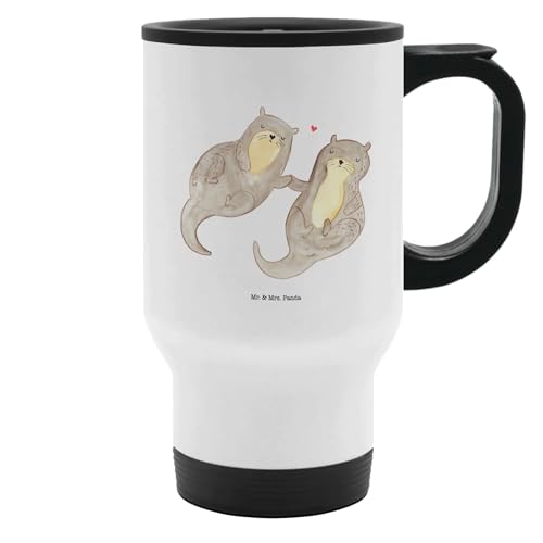 Mr. & Mrs. Panda Thermobecher Otter Hände halten - Geschenk, verliebt, Seeotter, Kaffeebecher, Tasse zum Mitnehmen, Thermobecher To Go, glücklich, von Mr. & Mrs. Panda