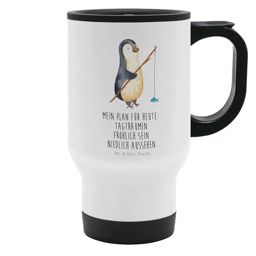 Mr. & Mrs. Panda Thermobecher Pinguin Angler - Geschenk, Plan, Pinguine, Motivation, Thermotasse, Warmhaltetasse, verträumt, Thermobecher To Go, von Mr. & Mrs. Panda