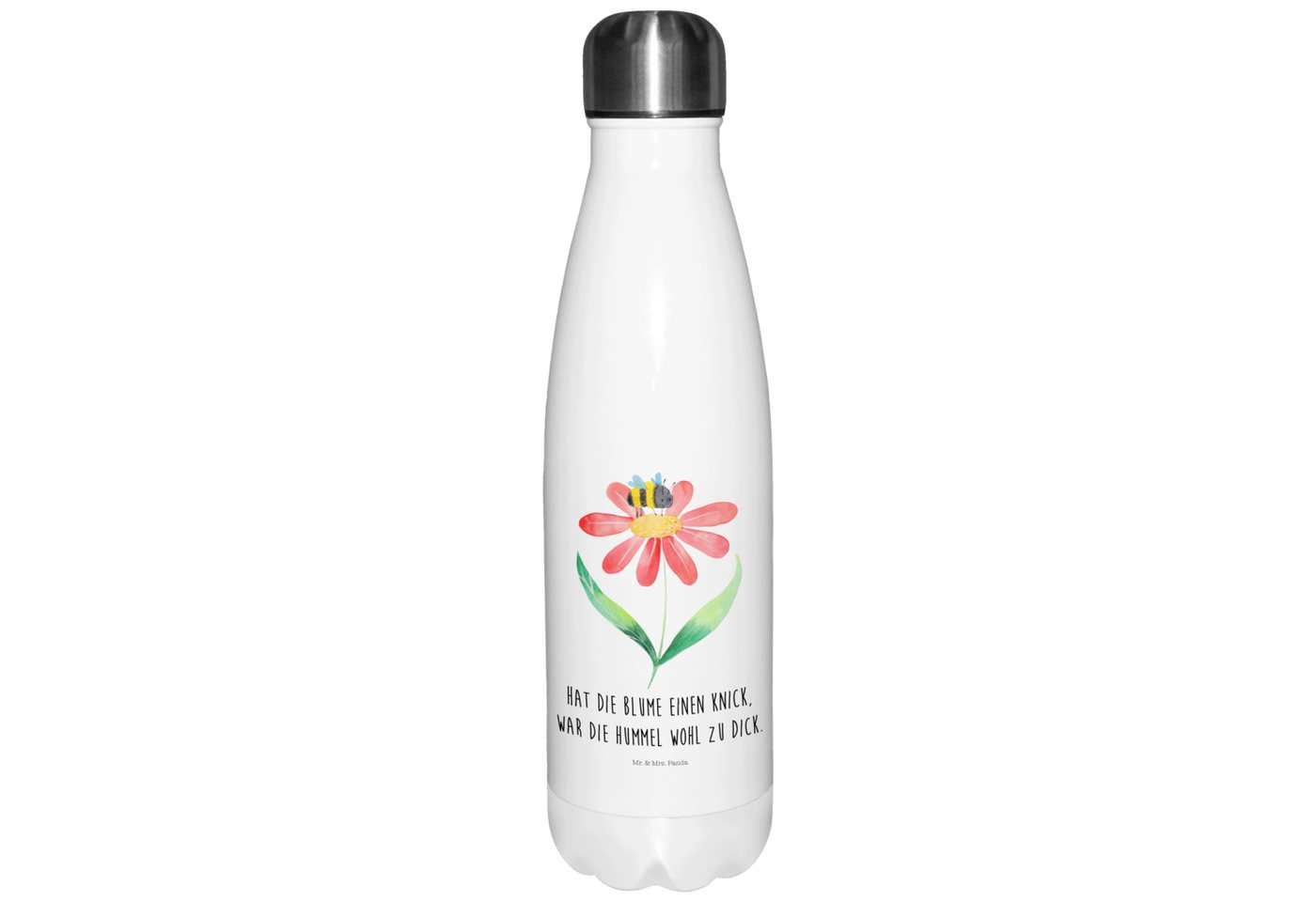Mr. & Mrs. Panda Thermoflasche Hummel Blume - Weiß - Geschenk, lustige Sprüche, Isolierflasche, Humm, Einzigartige Geschenkidee von Mr. & Mrs. Panda