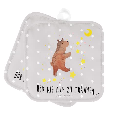 Mr. & Mrs. Panda Topflappen Bär Träume - Geschenk, Traum, Traumdeutung, Topflappen 2er Set, Teddy, Ofenhandschuh, Topfuntersetzer, Schöne Topflappen, von Mr. & Mrs. Panda