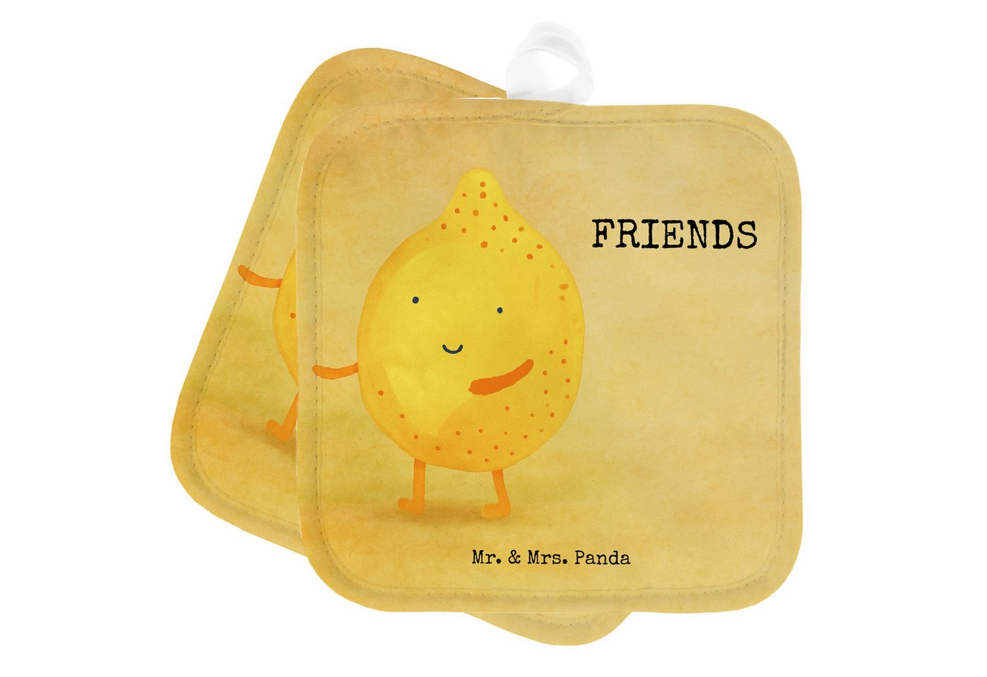 Mr. & Mrs. Panda Topflappen Beste Freunde Zitrone Design, Topfuntersetzer, Weiß, topfhalter, Topf, (Packung, 1-tlg) von Mr. & Mrs. Panda