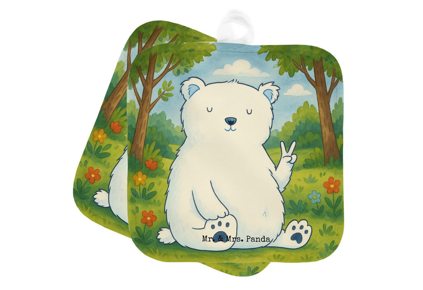 Mr. & Mrs. Panda Topflappen Eisbär Faul Design, Topfuntersetzer, Weiß, Büro, Nordpol, Topflappen, (Packung, 1-tlg) von Mr. & Mrs. Panda