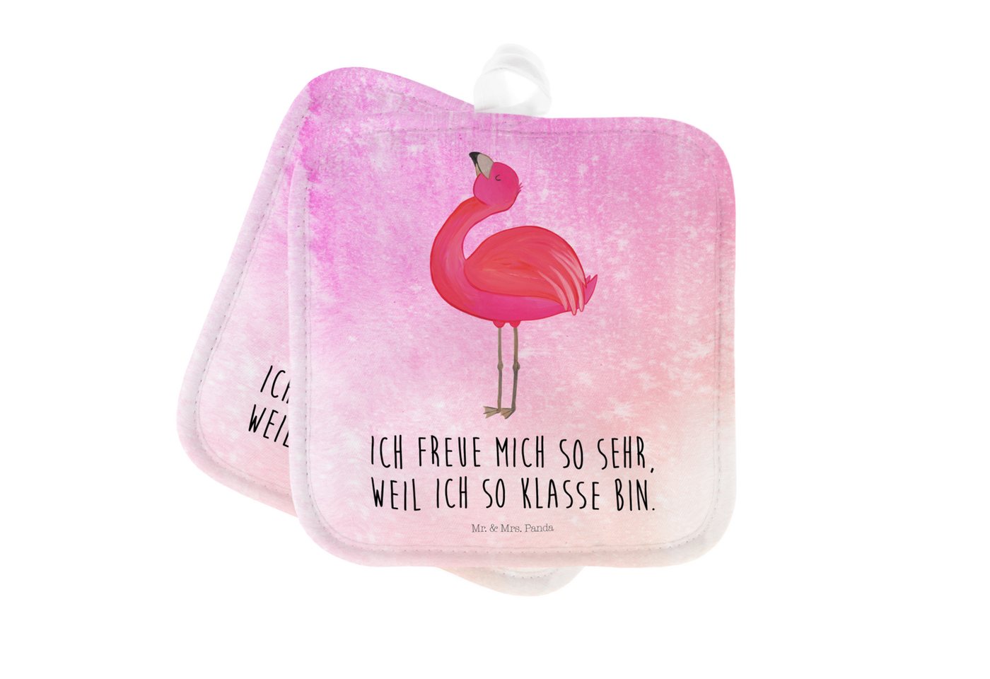 Mr. & Mrs. Panda Topflappen Flamingo Stolz - Aquarell Pink - Geschenk, Selbstliebe, Tochter, Topf, (1-tlg), Vielseitig einsetzbar von Mr. & Mrs. Panda