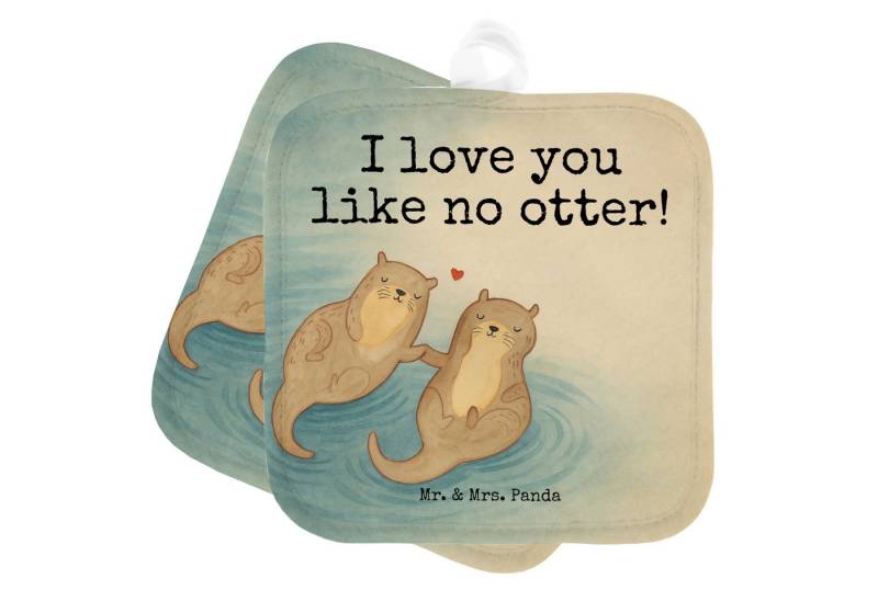 Mr. & Mrs. Panda Topflappen Otter Hände halten Design, Topflappen, Weiß, Topfhandschuh, romantisc, (Packung, 1-tlg), Topflappenset Topfhandschuh Topflappen mit Spruch von Mr. & Mrs. Panda