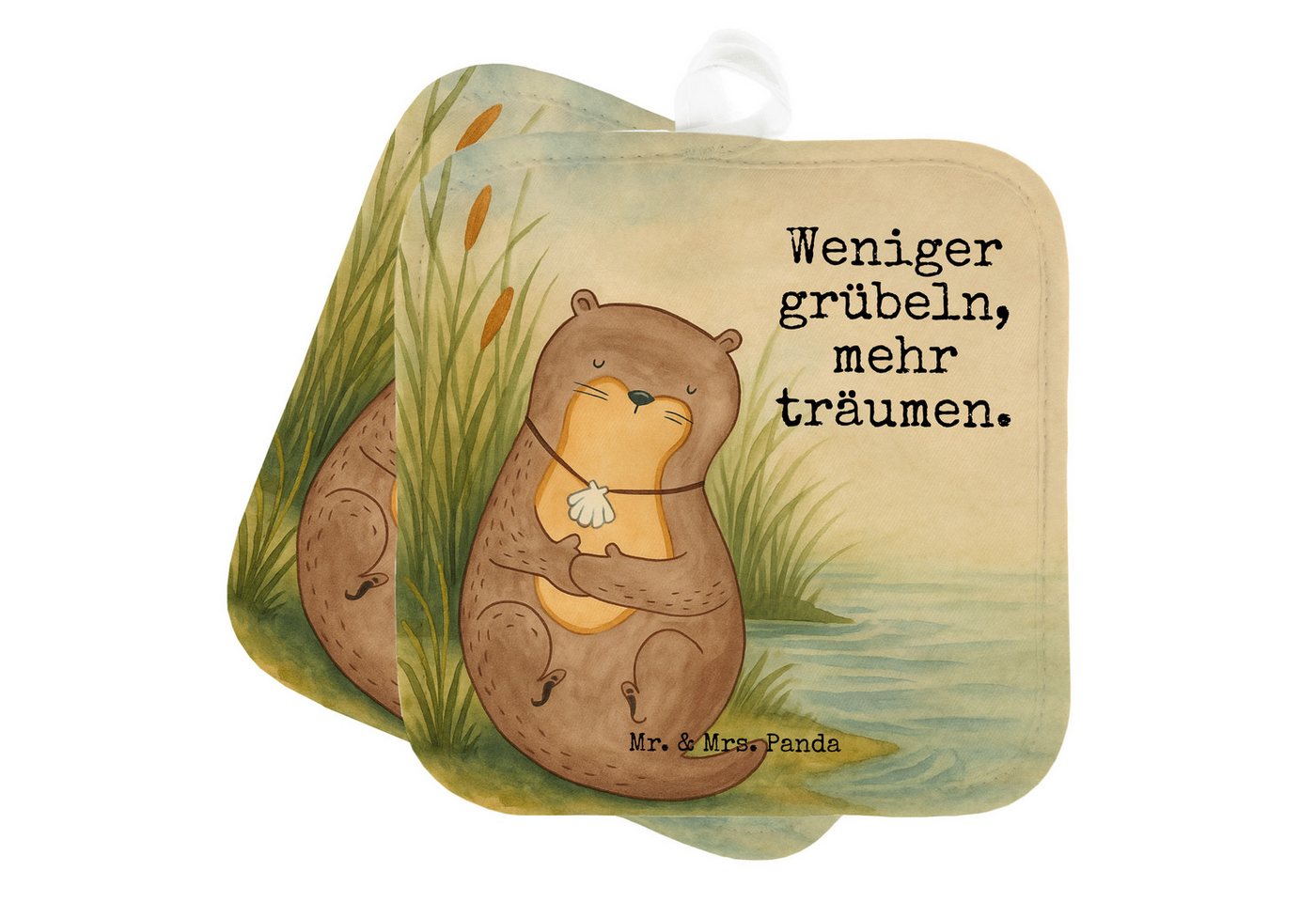 Mr. & Mrs. Panda Topflappen Otter Muschel Design, Topflappen, Weiß, Büro, Topflappen 2er Set, See, (Packung, 1-tlg) von Mr. & Mrs. Panda