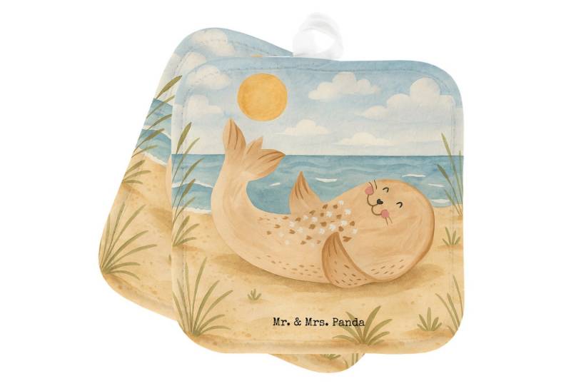 Mr. & Mrs. Panda Topflappen Robbe Liegen Design, 2er Set Topflappen, Weiß, Lustige Sprüche, topf, (Packung, 1-tlg) von Mr. & Mrs. Panda