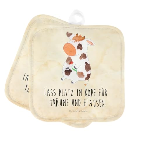 Mr. & Mrs. Panda 2er Set Topflappen Kuh - Geschenk, Topflappen 2er Set, Ofenhandschuh, Landwirtin, Topfhandschuhe, Landwirt, Flausen, Bauernhof, von Mr. & Mrs. Panda