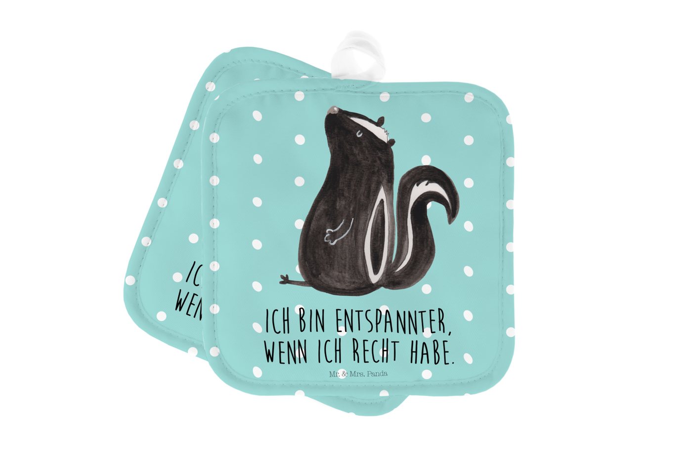 Mr. & Mrs. Panda Topflappen Stinktier Sitzen - Türkis Pastell - Geschenk, Topflappen Set, Wildtie, (1-tlg), Vielseitig einsetzbar von Mr. & Mrs. Panda