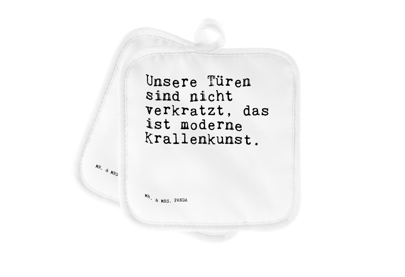 Mr. & Mrs. Panda Topflappen Unsere Türen sind nicht... - Weiß - Geschenk, lustiger Spruch, Zitate, (1-tlg) von Mr. & Mrs. Panda